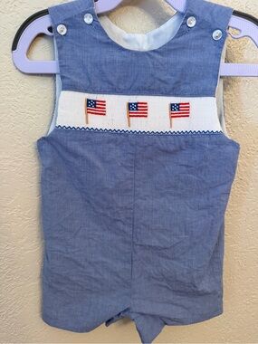 Edgehill Collection Blue Smocked Flag One-Piece Romper
